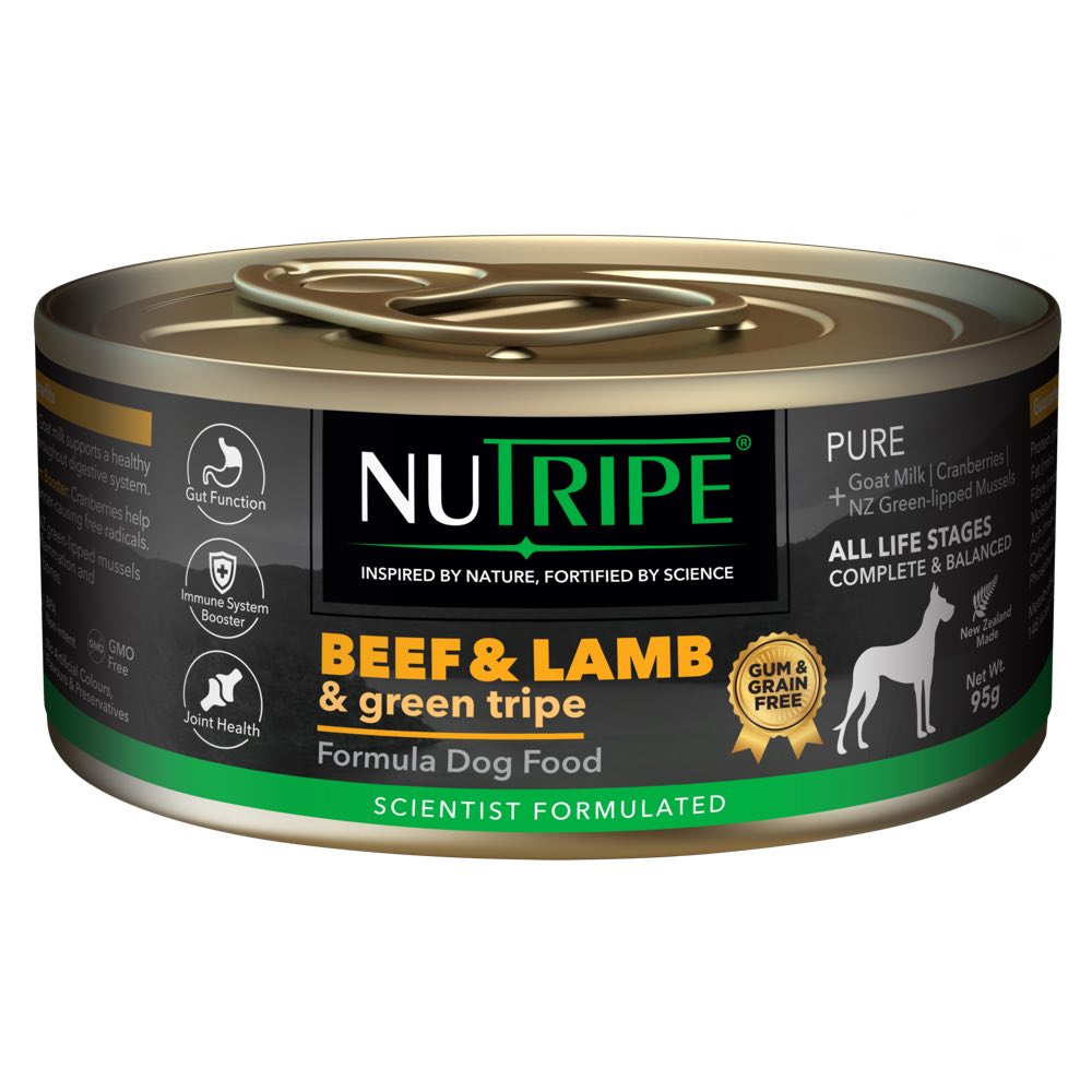 "Nutripe Pure Beef, Lamb & Green Tripe Gum & Grain-Free Canned Dog Food 95g"