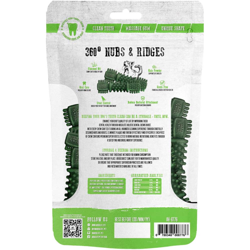 $3 OFF (Exp 8Feb26): Absolute Holistic Boost Kale Petite Grain-Free Dental Dog Chews 160g