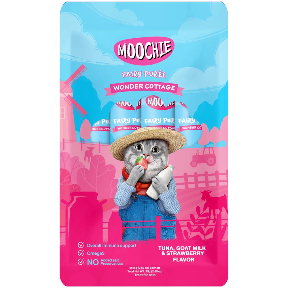 "30% OFF: Moochie Fairy Puree Tuna, Goat Milk & Strawberry Liquid Cat Treats"