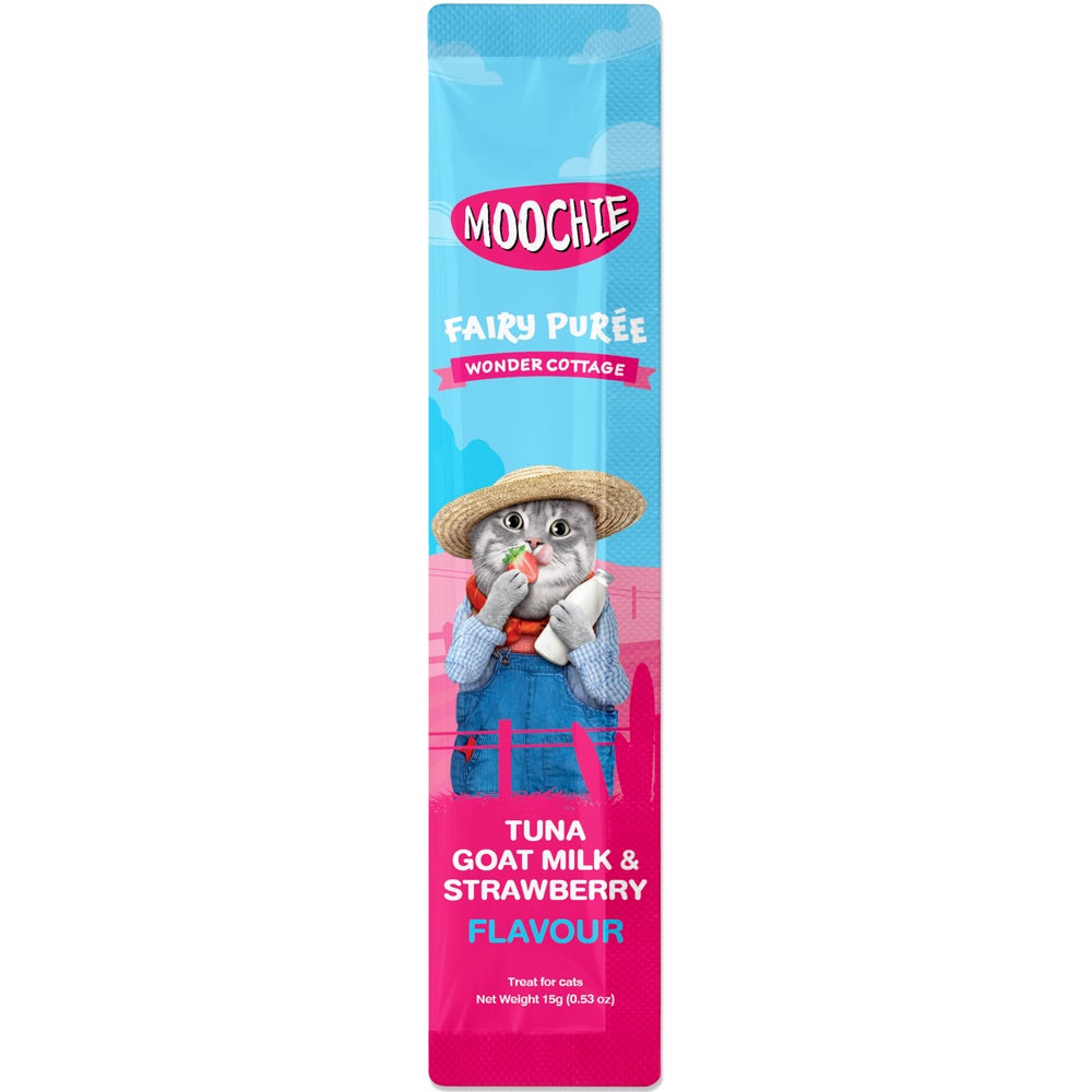 "30% OFF: Moochie Fairy Puree Tuna, Goat Milk & Strawberry Liquid Cat Treats"