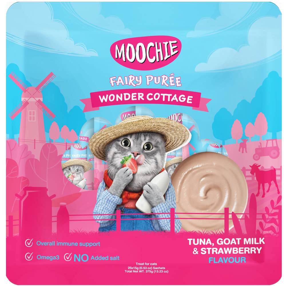 "30% OFF: Moochie Fairy Puree Tuna, Goat Milk & Strawberry Liquid Cat Treats"