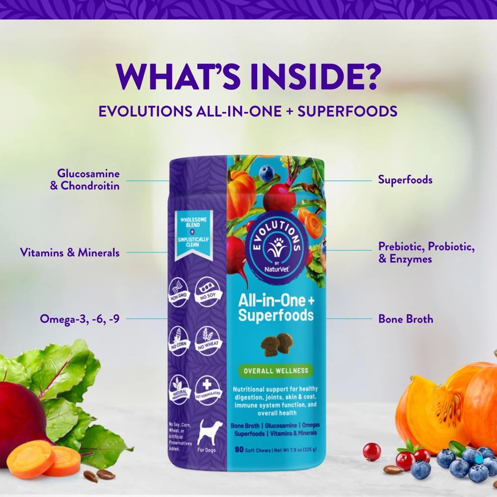 15% OFF (Exp Feb 25): NaturVet Evolutions All-in-One + Superfoods Supplement Chews For Dogs 90ct