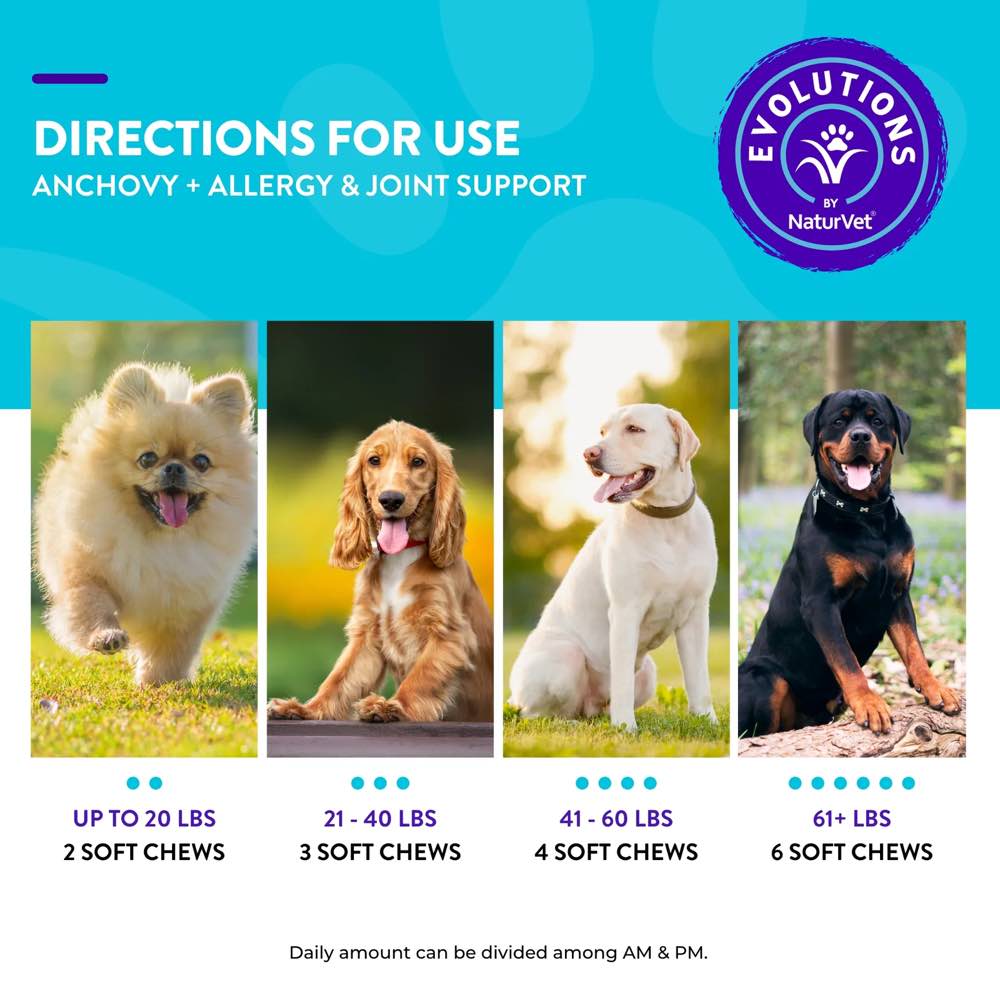 15% OFF (Exp May 25): NaturVet Evolutions Anchovy + Allergy & Joint Support Supplement Chews For Dogs 90ct