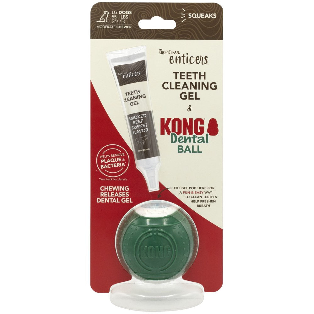 15% OFF:?TropiClean Enticers Teeth Cleaning Gel & Kong Dental Ball Dog Toy (Large)