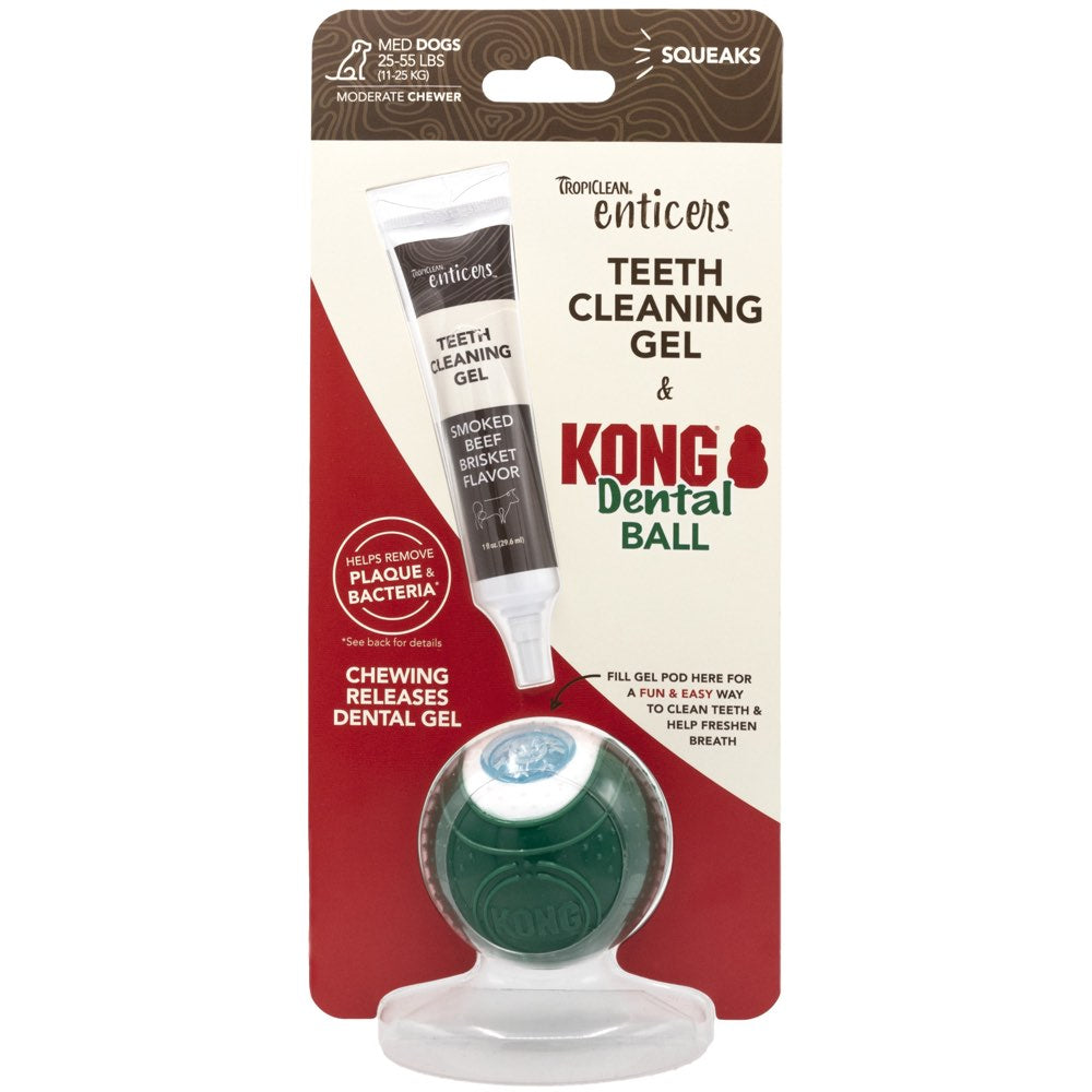 15% OFF:?TropiClean Enticers Teeth Cleaning Gel & Kong Dental Ball Dog Toy (Medium)